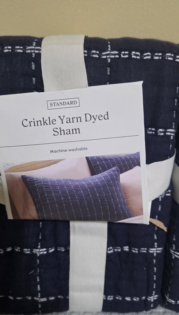 Set Of 2 Threshold Crinkle Yarn Dyed Sham - Navy with White Stitch